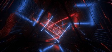 Neon Açık Mor Mavi Hiper Beşgen Üçgen Detaylı Sci Fi