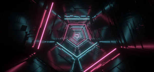 Neon światło purpurowy niebieski Hyper pentagonal Trójkąt szczegółowy Sci Fi — Zdjęcie stockowe