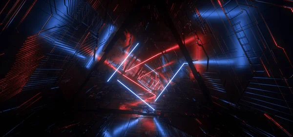 Νέον φως μωβ μπλε Hyper πενταγωνικό τρίγωνο Λεπτομερής Sci Fi — Φωτογραφία Αρχείου