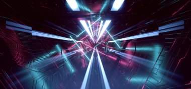 Neon Açık Mor Mavi Hiper Beşgen Üçgen Detaylı Sci Fi