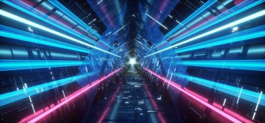 Neon Açık Mor Mavi Hiper Beşgen Üçgen Detaylı Sci Fi