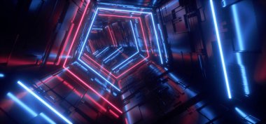Neon Açık Mor Mavi Hiper Beşgen Üçgen Detaylı Sci Fi