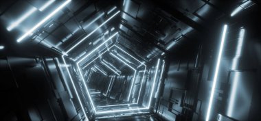 Fütüristik Neon Açık Mavi Hiper Beşgen Üçgen Detaylı Sc