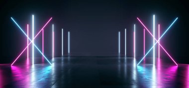 Fütüristik Neon Işıklar Lazer Mor Mavi Parlayan Modern Retro Sc
