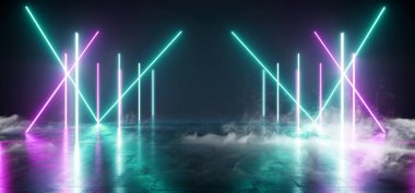 Duman Fütüristik Sci Fi Lazer Neon Shapes Parlayan Işık Canlı