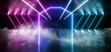 Duman Sci Fi Fütüristik Sahne Neon Işıklar Lazer Mor Mavi Kızdırma