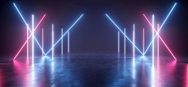 Fütüristik Neon Işıklar Lazer Mor Mavi Parlayan Modern Retro Sc