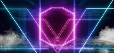 Duman Sci Fi Fütüristik Sahne Neon Işıklar Lazer Mor Mavi Kızdırma