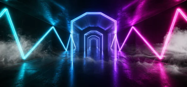 Smoke Futuristic Sci Fi Laser Neon Shapes Luz brillante Vibrante —  Fotos de Stock
