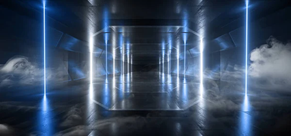 Fumée Rétro Moderne Futuriste Bleu Sci Fi Vibrant Néon Lumière Sha — Photo