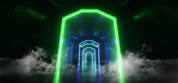 Duman Neon Işıklar Sanal Sci Fi Fütüristik Canlı Yeşil Mavi G — Stok fotoğraf