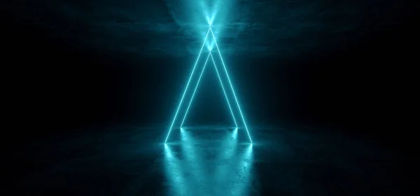 Neon Işıklar Sci Fi Fütüristik Üçgen Şekilli Canlı Mavi Kızdırma — Stok fotoğraf