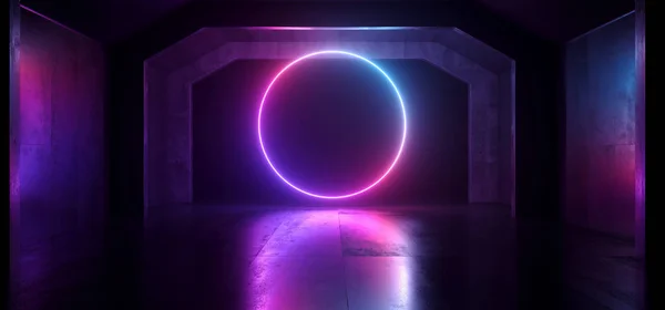 Sci Fi budoucnost Neon fialový modrý zářící kruh tvar prázdné tmavé S — Stock fotografie