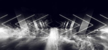 Duman Neon futuristik ışıklar parlayan üçgen Sci Fi Retro Abstr