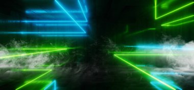 Duman Neon futuristik ışıklar parlayan üçgen Sci Fi Retro Abstr