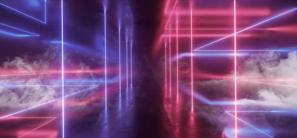 Rök Neon futuristiska lampor glödande triangel Sci Fi retro Abstr — Stockfoto
