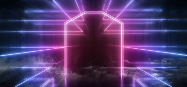 Luzes futuristas do néon do fumo Triângulo brilhante Sci Fi Retro Abstr — Fotografia de Stock