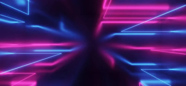 Spaceship Neon Glowing Lights Laser Shapes Beam Purple Blue Vibr — Stock Photo, Image