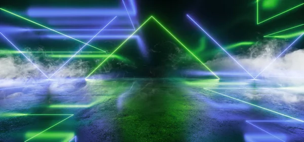 Duman Neon futuristik ışıklar parlayan üçgen Sci Fi Retro Abstr — Stok fotoğraf