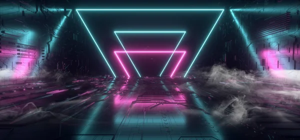Rök futuristiska sci fi modern neonljus blå lila glöd conc — Stockfoto