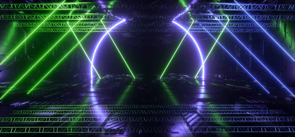 Neon Glowing Futuristic Green Blue Laser Beam Shapes Night Retro