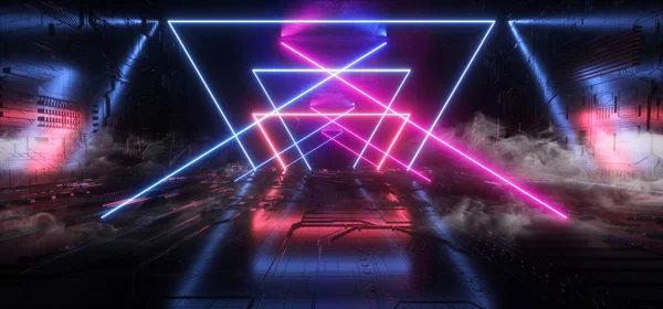 Fumo Futurista Sci Fi Moderno Luzes de néon Azul Roxo Brilho Conc — Fotografia de Stock