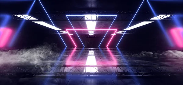 Duman futuristik Sci Fi modern Neon ışıklar mavi mor Glow CONC — Stok fotoğraf