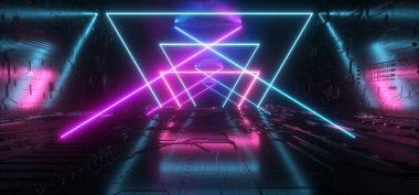 Neon parlayan futuristik mor mavi lazer ışın şekiller gece RETR