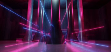 Neon Lgihts mor mavi büyülü Retro modern sütun grunge Concr