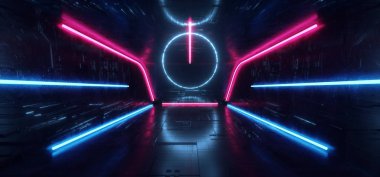 Futuristik Sci Fi Neon parlayan ışıklar mor mavi sahne gece CL