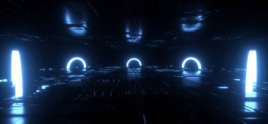 Alien uzay gemisi Neon fütüristik Sci Fi lazer daire şekil şeması