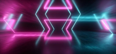 Futuristik Sci Fi Neon parlayan ışıklar mor mavi sahne gece CL