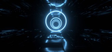 Alien uzay gemisi Neon fütüristik Sci Fi lazer daire şekil şeması