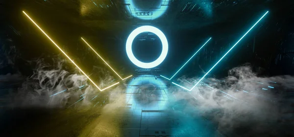 Duman Sci Fi modern futuristik Neon ışıklar sarı mavi Glow CONC — Stok fotoğraf