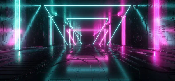 Neon zářící futuristický fialový modrý laserový paprsek obrazce noční RETR — Stock fotografie