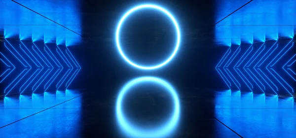 Luci al neon futuristiche moderne Sci Fi Blue Glow Circle Arrow Shap — Foto Stock