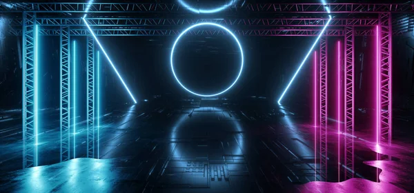 Futuristische Sci Fi Neon gloeiende lichten paars blauw stage Night cl — Stockfoto