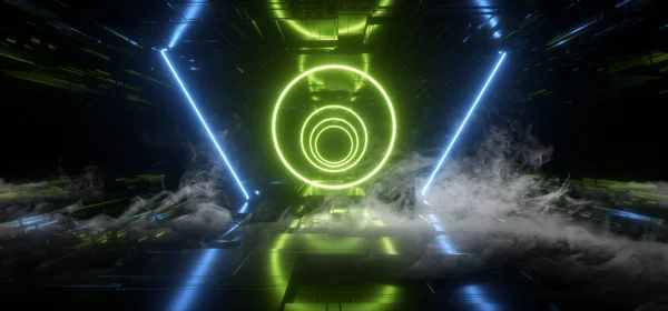 Rook buitenaardse ruimteschip groene neon futuristische Sci Fi Laser cirkel — Stockfoto