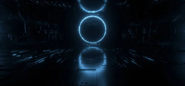 Sci Fi σύγχρονη φουτουριστική φώτα νέον μπλε λάμψη Circle σχήμα τεχνολογίας — Φωτογραφία Αρχείου