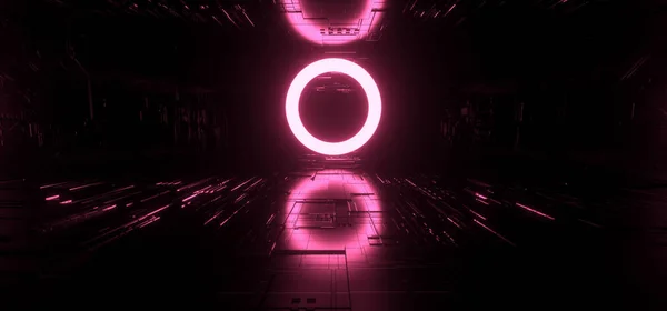 Modern Futuristic Neon Lights Circle Shape Technology Schematic — Stock Photo, Image