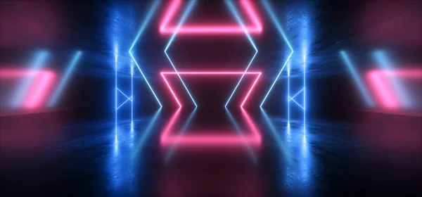 Futuristische Science-Fiction-Neon-Leuchten lila blau Bühnennacht cl — Stockfoto
