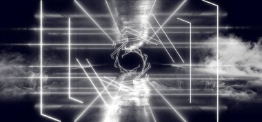 Duman Neon futuristik ışıklar parlayan üçgen Sci Fi Retro Abstr