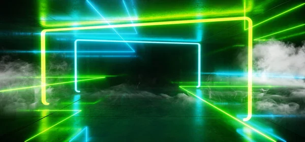 Fumée Néon Futuriste Lumières Triangle Lumineux Sci Fi Retro Abstr — Photo