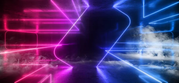 Smoke Neon Futuristic Lights Glowing Triangle Sci Fi Retro Abstr — Stock Photo, Image