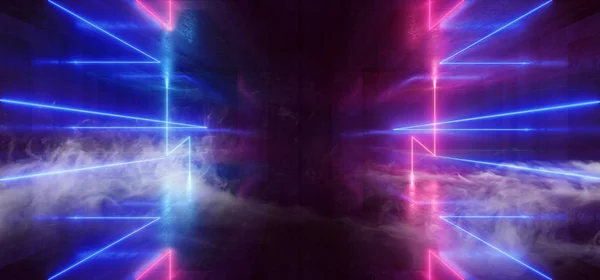Smoke Neon Futuristic Lights Glowing Triangle Sci Fi Retro Abstr — Stock Photo, Image