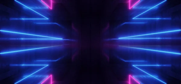Nave espacial Neon Luzes brilhantes Formas de laser Feixe Roxo Azul Vibr — Fotografia de Stock