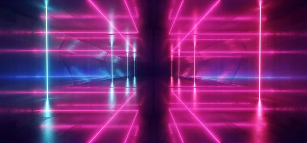 Ruimteschip Neon gloeiende lichten Laser shapes Beam paars blauw Vibr — Stockfoto