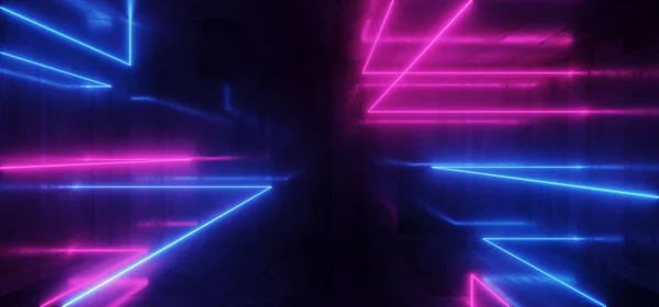 Nave espacial Neon Luzes brilhantes Formas de laser Feixe Roxo Azul Vibr — Fotografia de Stock