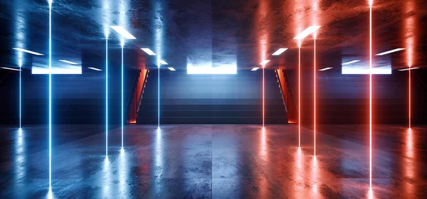 Sci Fi Fütüristik Neon Işıklar Ok Shape Hall Koyu Boş Underg — Stok fotoğraf