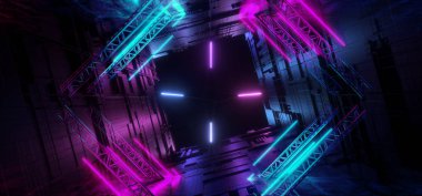 Lazer Neon Parlayan Hatları Mor Mavi Fütüristik Sci Fi Tünel Mo